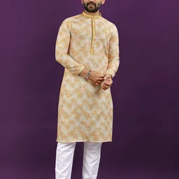 WELL TEX Geometric Printed Cotton Silk Mandarin Collar Straight Kurta-picture-15