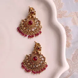 PANASH Gold-Plated Contemporary Stone Studded & Beaded Drop Earrings-33