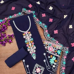SAINOOR Floral Embroidered Sequinned Silk Georgette Unstitched Dress Material-picture-26