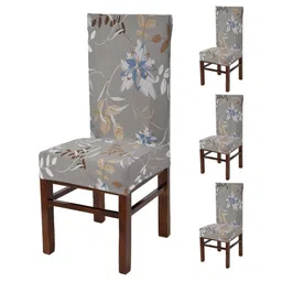 Yellow Weaves 4-Pcs Grey Floral Printed Stretchable Chair Covers-image-91