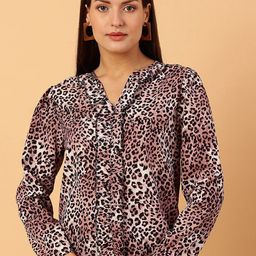 NEESH Women Animal Printed Ruffles Mandarin Collar Top-image-24