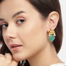 Anouk Gold-Plated Artificial Stones Studded And Beaded Drop Earrings-42