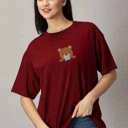 URBANICE Women Printed V-Neck Drop-Shoulder Sleeves T-shirt-image-72