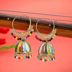 Sangria Gold Plated Meenakari Hoop Jhumka-38