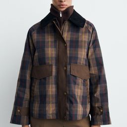 MANGO Ribbed Contrast Collar Checked Jacket-picture-46