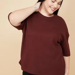 max Women Plus Size Solid Round Neck Relaxed Fit T-shirt-image-87