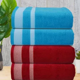 Aura Blue & Red 4 Cotton 400 GSM Bath Towel-image-91