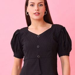 Kinjo Women Sweetheart Neck Puff Sleeve Peplum Top-image-44