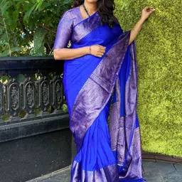 HANDSEL Solid Zari Pure Silk Banarasi Saree-15