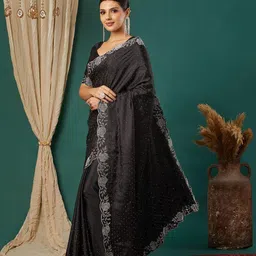 KALINI Black Satin Embellished Sarees-picture-17