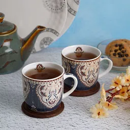 Aura White & Blue 6 Pieces Printed Glossy Ceramic Coffee Mugs 150ML-28
