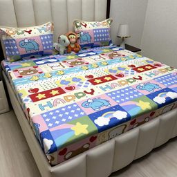 Pure Decor Cartoon Characters 350 TC Queen Bedsheet with 2 Pillow Covers-35