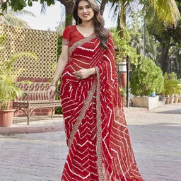 Nirmohi Fashion Women Leheriya printed Embroidered Pure Georgette Saree-picture-15