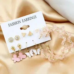 TheVineGirl Women Combo of 6 Gold Plated Flower Stud And Butterfly Hoop Earrings-picture-42