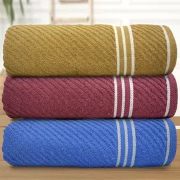 Myntra Elegant Homes Mustard And Maroon 3 Pieces Cotton 400 GSM Bath Towels-image-4