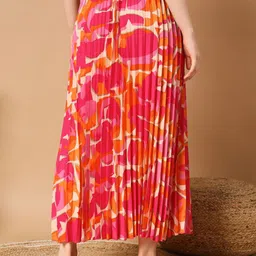 ZWERLON Abstract Printed Pleated A-Line Maxi Skirt image 3