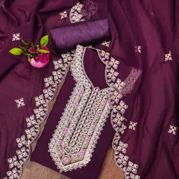 Panzora Floral Embroidered Sequinned Georgette Unstitched Dress Material-image-64
