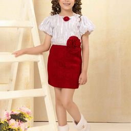Lagorii Girls Floral Embellished Party Wear Dress Maroon-image-6
