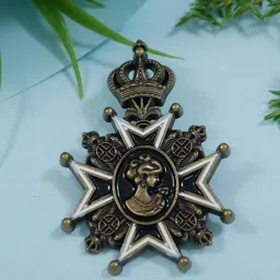 ADORN Unisex Royal Star Medallion Crown & Cameo Vintage Military Brooch Pin-picture-7