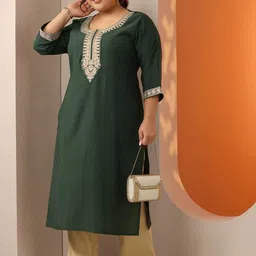 EXTRA LOVE BY LIBAS Women Plus Size Ethnic Motifs Embroidered Daily Silk Straight Kurta-picture-44
