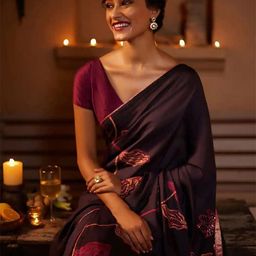 ODETTE Floral Printed Satin Saree-image-41