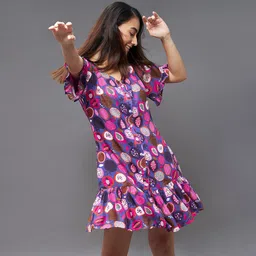 The Roadster Lifestyle CoPrinted Ruffled Hem Knee-Long Dress-image-26