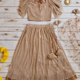 LABEL KANUPRIYA Girls Embellished Sequinned Ready to Wear Lehenga & Blouse With Dupatta-12