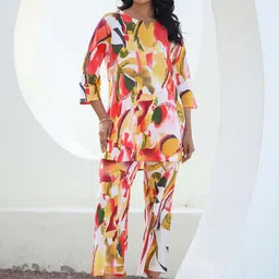 FLAVIA CREATION Printed Round Neck Shirt With Trousers Co-Ords-image-16