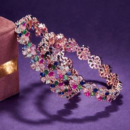 Opal Touch Set Of 2 Rose Gold Plated & American Diamond Studded Bangles-11
