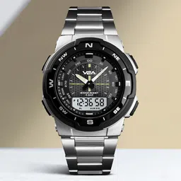 V2A Men Dial & Stainless Steel Bracelet Style Straps Analogue and Digital Watch SK-1370-Silver-42