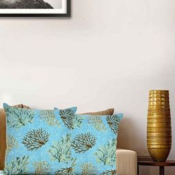 TANLOOMS Teal & Green 2 Pieces Floral Embroidered Linen Square Cushion Covers-29
