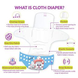 Bembika Reusable Cloth Diapers with 5 Layer Bamboo Charcoal Insert Kitty Print - Sky Blue image 4