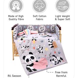 Babyhug 100% Cotton Crib Bedding Set Panda Print Regular - Grey (Cot not Included) image 4