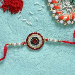 Thread Trendy Gold plated Jaipuri Beads Work Rakhi for Brother Sister with Raksha Bandhan Greeting Card having Traditional Ethnic Unique Design Specially Hand Assorted Greeting Card, Rakhi Set-image-29
