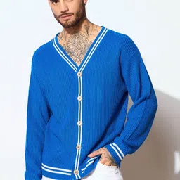MASCLN SASSAFRAS Unisex Striped V-Neck Cardigan-image-86
