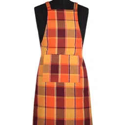 NewLadiesZone Orange Checked Pure Cotton Apron-image-6