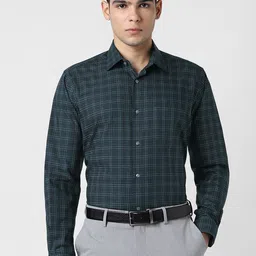 Van Heusen Checked Spread Collar Slim Fit Formal Shirt-image-66