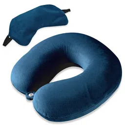 Kuber Industries Navy Blue Set of 2 Memory Foam Filled Polyester Travel Pillow-1