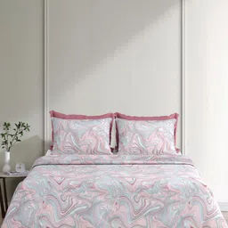Myntra Elegant Homes Pink & Green 250 TC Bedsheet with 2 Pillow Covers-picture-24