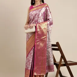 DIVASTRI Woven Design Zari Tissue Banarasi Saree With Unstitched Blouse Piece-image-74