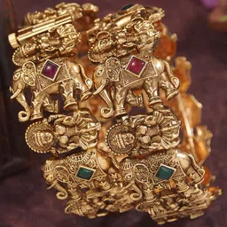 Anouk Set Of 2 Gold-Plated Kundan Studded Temple Bangles-45