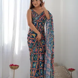ROOP SUNDARI SAREES Ethnic Motifs Mirror Work Pure Georgette Saree-image-76