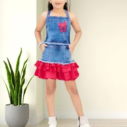 Lei-Chie Girls Embroidered Sleeveless Denim Top With Skirt-picture-34