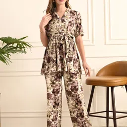 Mintmarie Floral Printed Shirt Collar Top With Trousers-39