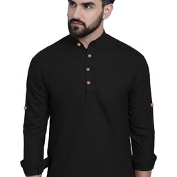 univibe Band Collar Rolled-Up Sleeves Pure Cotton Slim Fit Kurta-image-110