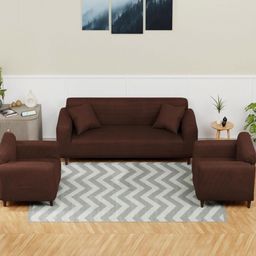 Lukzer Brown Printed Jacquard 5 Piece Sofa Cover With Cushion Covers-image-48
