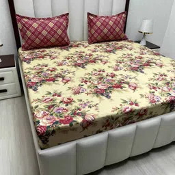 Pure Decor Leisure Fur Yellow Printed Microfiber 250 TC Queen Bedsheet Set 2.74 m x 2.74 m-image-90