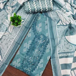 Rangtulika Geometric Printed Thread Work Cotton Unstitched Dress Material-picture-9