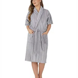 RANGOLI Women Pinstripe Pure Cotton Bath Robe - 450 GSM-30