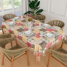Aura White Floral Printed Waterproof 6-Seater Rectangle 1.52 m x 2.3 m PVC Table Cover-42